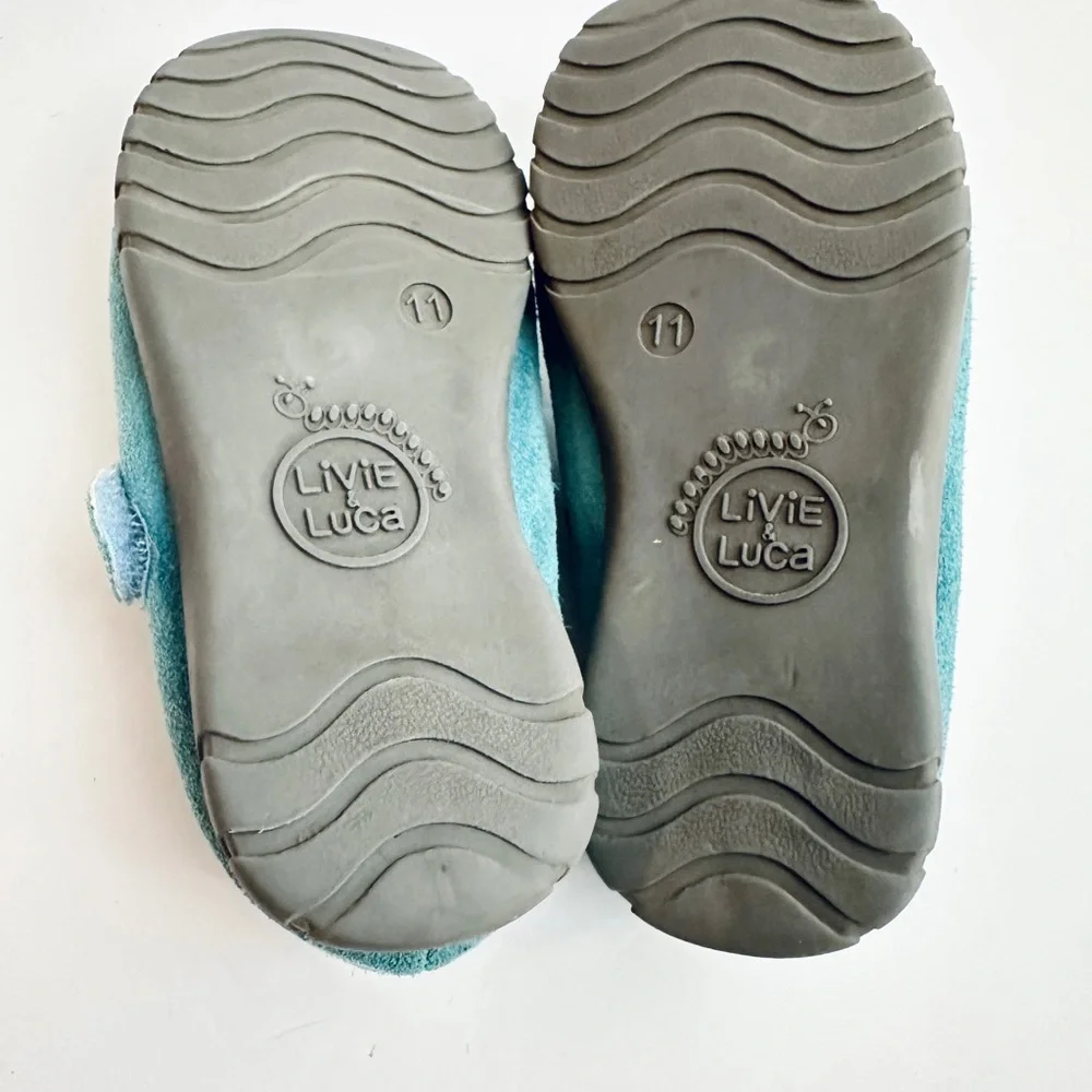 Livie &Luca girls size 11 Mary Jane’s turquoise blue green suede‎